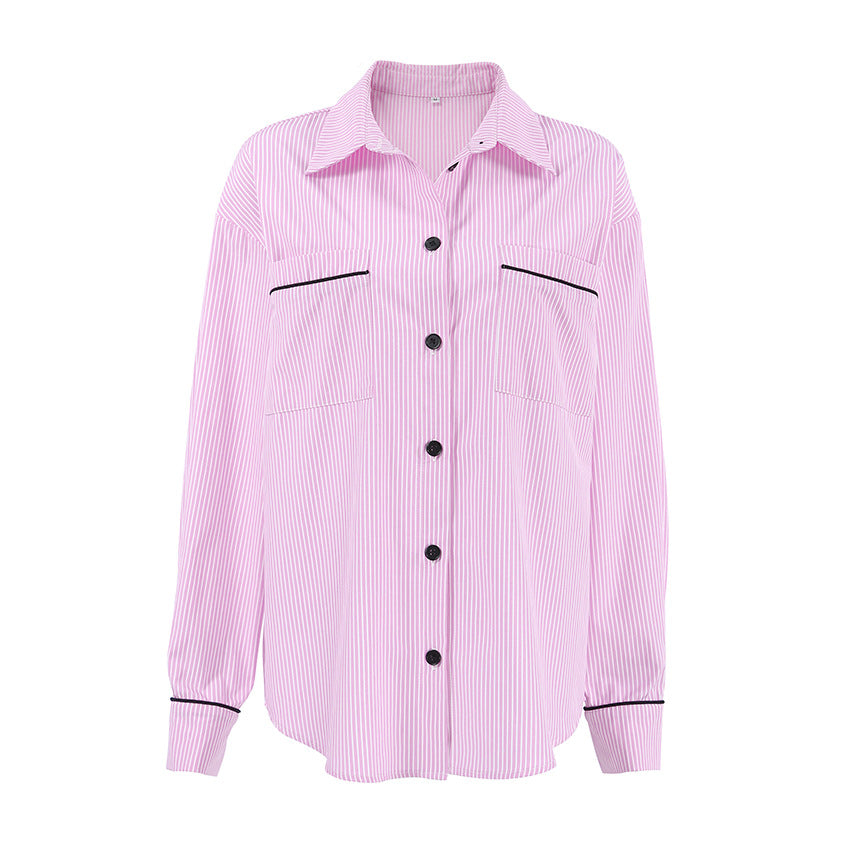 Damen Oversized Hemdjacke mit strukturiertem Design und gestreiften Muster R&B
