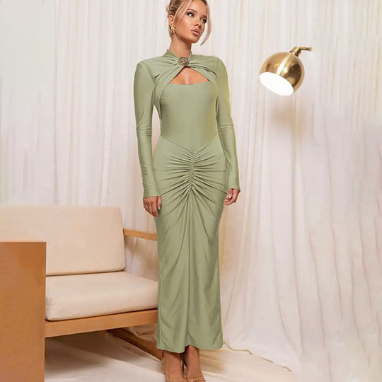 Damen Schulterfreies Kleid mit Raffungen und langem Arm R&B