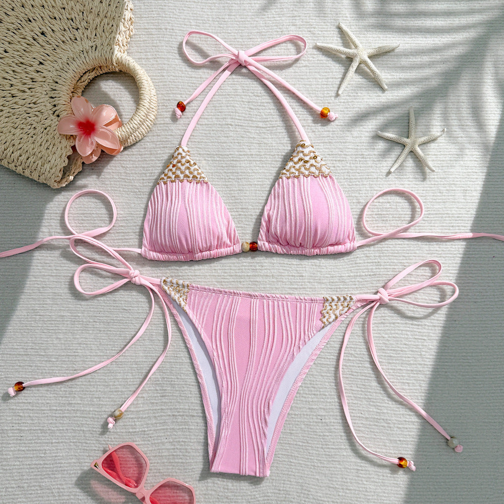 Damen Triangel-Bikini mit geflochtenen Akzenten und verstellbaren Bändern R&B