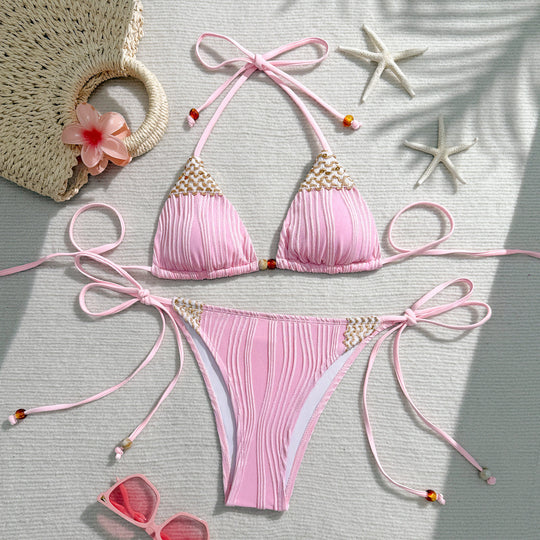 Damen Triangel-Bikini mit geflochtenen Akzenten und verstellbaren Bändern R&B