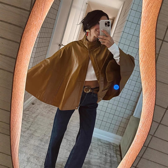 Damen Kunstlederjacke mit schickem Kapuzen-Design R&B
