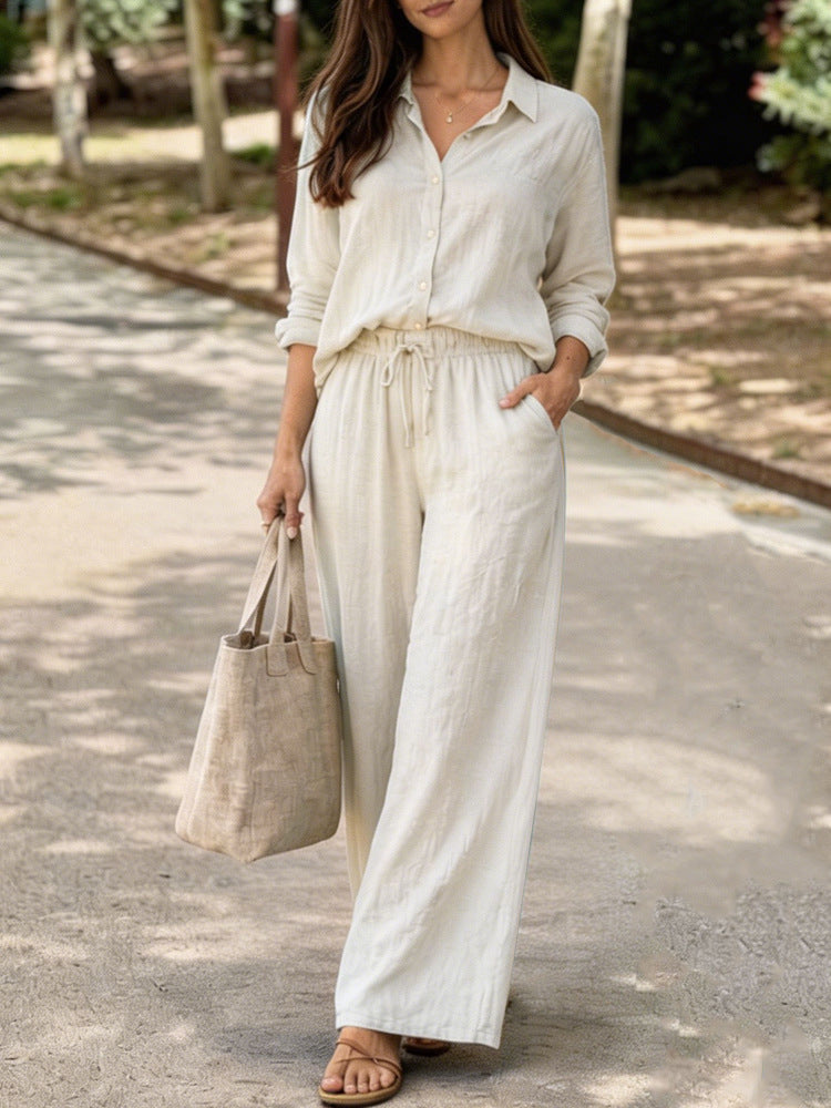Damen Leichte und bequeme Sommerbluse mit weiten Hosen R&B