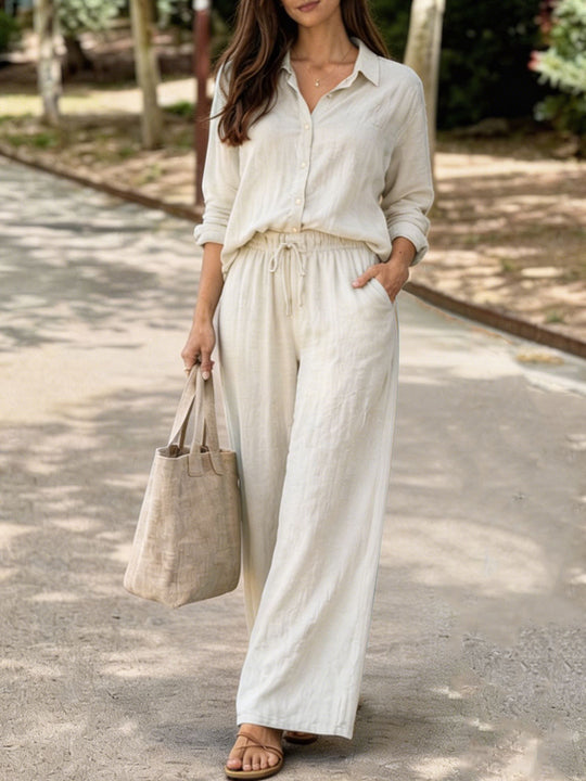 Damen Leichte und bequeme Sommerbluse mit weiten Hosen R&B