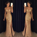 Damen Glamouröses Abendkleid mit glitzernden Pailletten und tiefem Schlitz EB