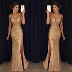 Damen Glamouröses Abendkleid mit glitzernden Pailletten und tiefem Schlitz EB