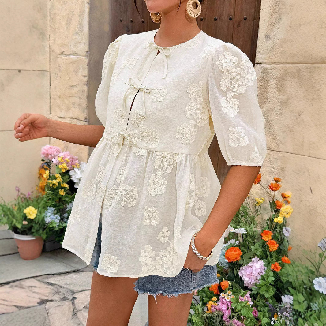 Damen verspieltes Oberteil mit floralen Details R&B
