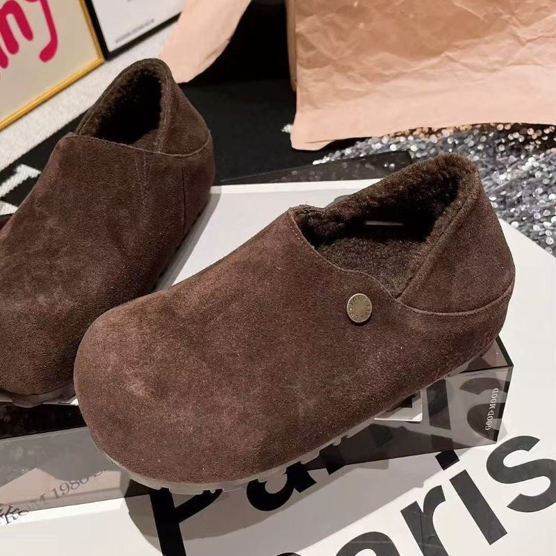 Damen weiche Hausschuhe aus Veloursleder mit warmem Innenfutter