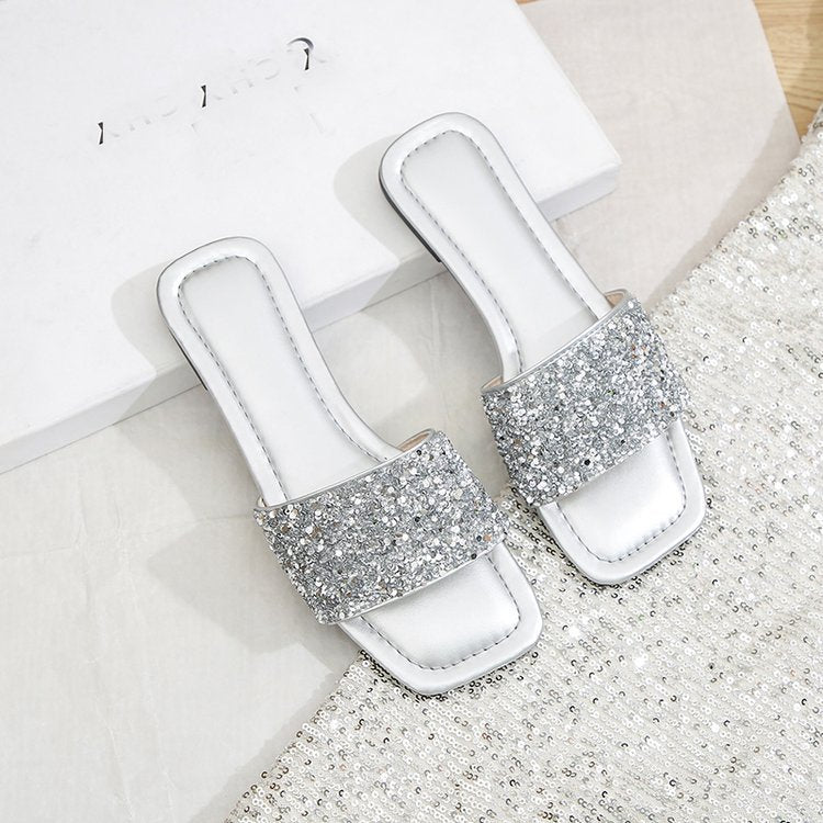 Damen elegante Strass-Pantoletten R&B