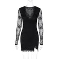 Damen Elegantes Spitzenkleid mit tiefem V-Ausschnitt und langen Ärmeln R&B