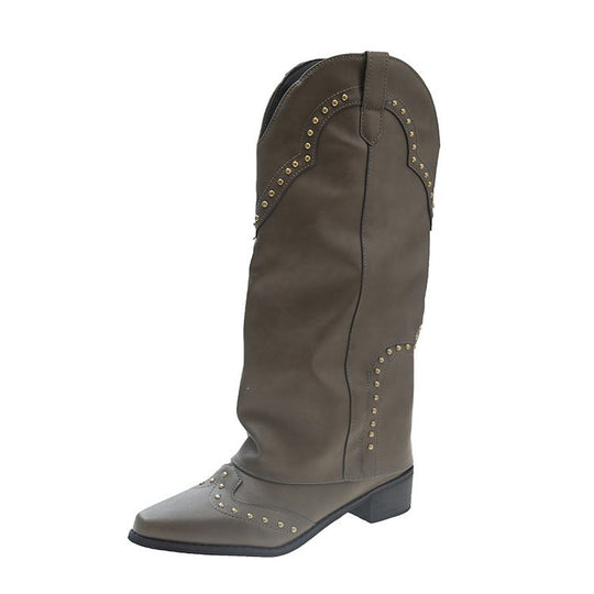 Damen Cowboy-Stiefel mit dekorativen Nieten und komfortablem Blockabsatz R&B