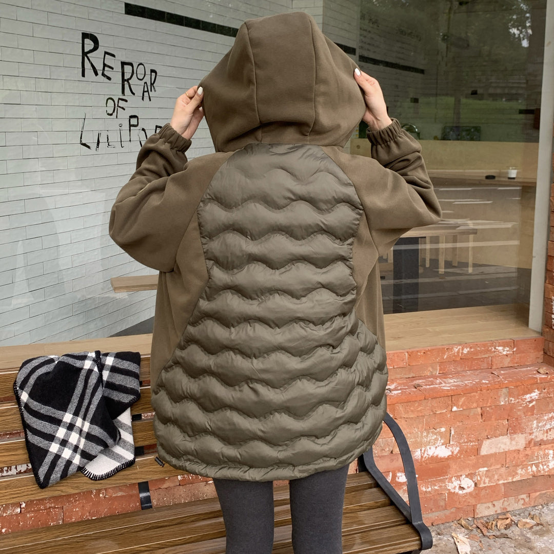 Damen Modische gesteppte Hybridjacke mit Kapuze und praktischen Taschen R&B