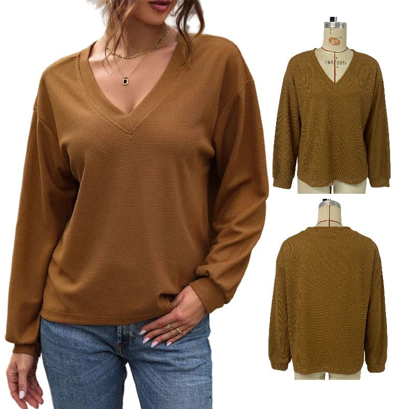 Damen legerer V-Ausschnitt Pullover mit strukturiertem Design R&B