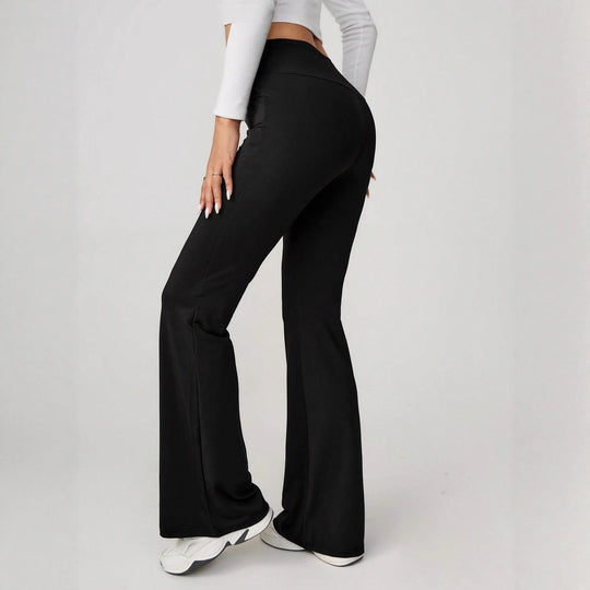 Damen High-Waist Sporthose mit weitem Bein und elastischem Bund R&B