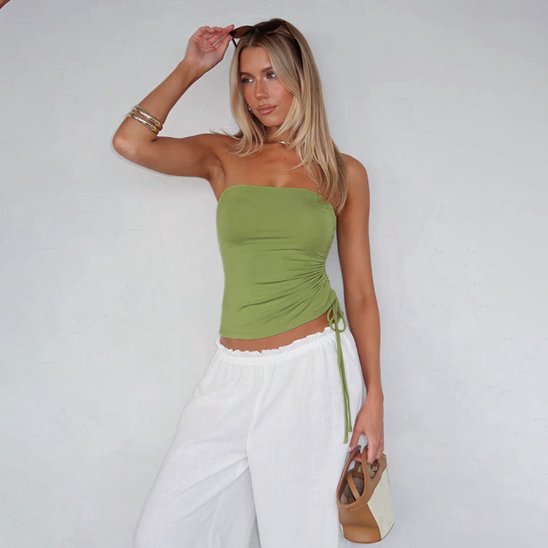 Damen elastisches Wickeloberteil mit zarter Raffung und taillierter Silhouette R&B