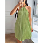 Damen Plissiertes Sommerkleid mit Neckholder und fließendem Schnitt R&B