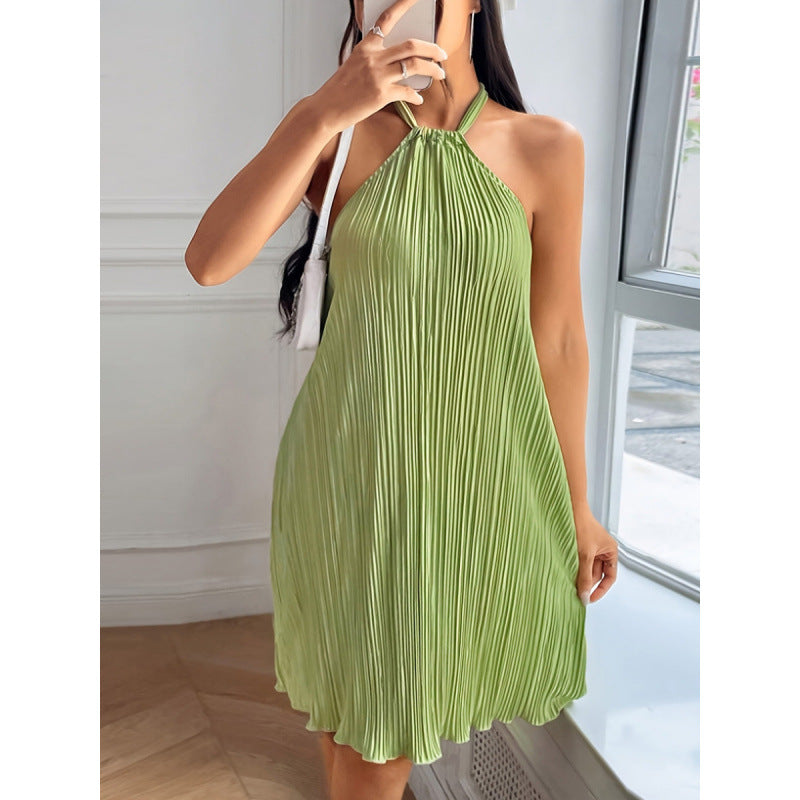 Damen Plissiertes Sommerkleid mit Neckholder und fließendem Schnitt R&B