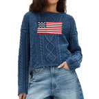 Damen Strickpullover mit amerikanischem Flaggen-Design