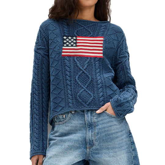 Damen Strickpullover mit amerikanischem Flaggen-Design R&B