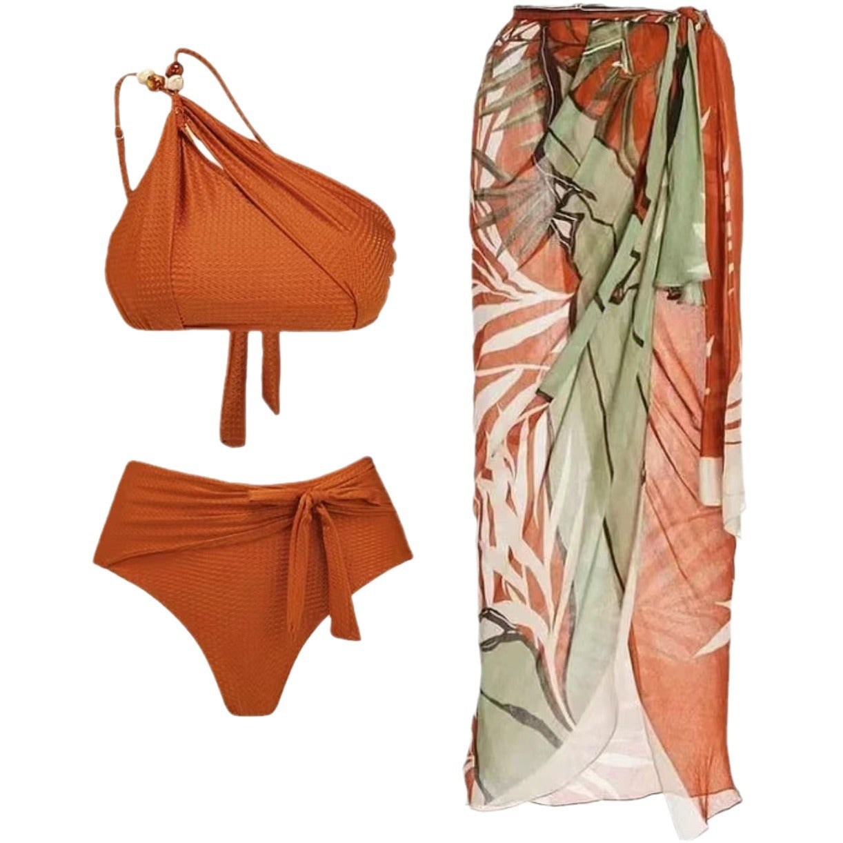 Damen Bikini-Set mit asymmetrischem Oberteil und elegantem Wickelrock R&B