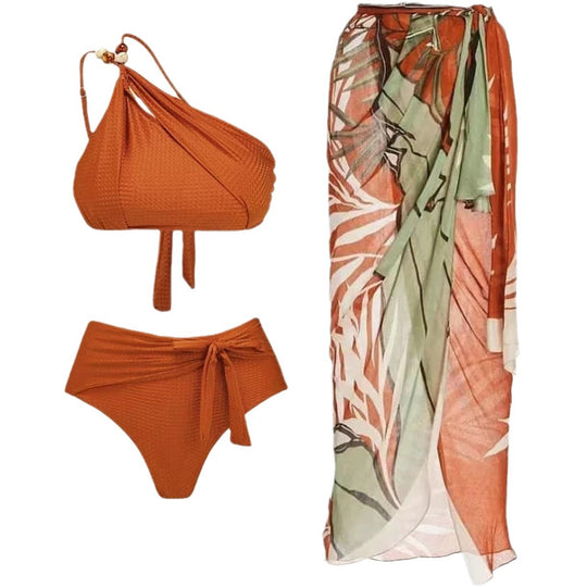 Damen Bikini-Set mit asymmetrischem Oberteil und elegantem Wickelrock R&B