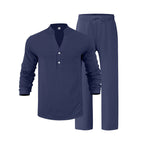 Herren komfortables Homewear-Set mit eleganter Knopfleiste und langen Hosen R&B