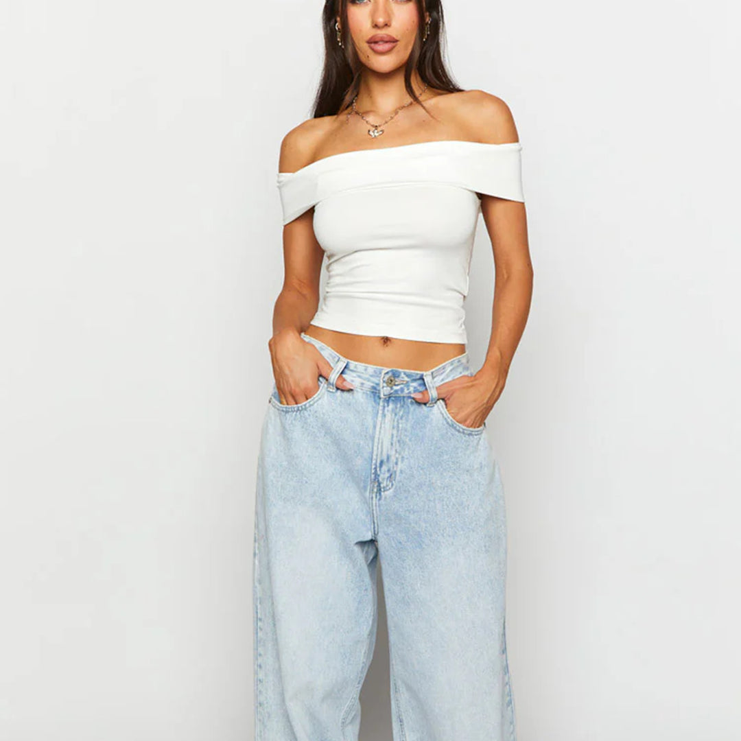 Damen Off-Shoulder Crop-Top aus elastischem Material mit figurformendem Design R&B