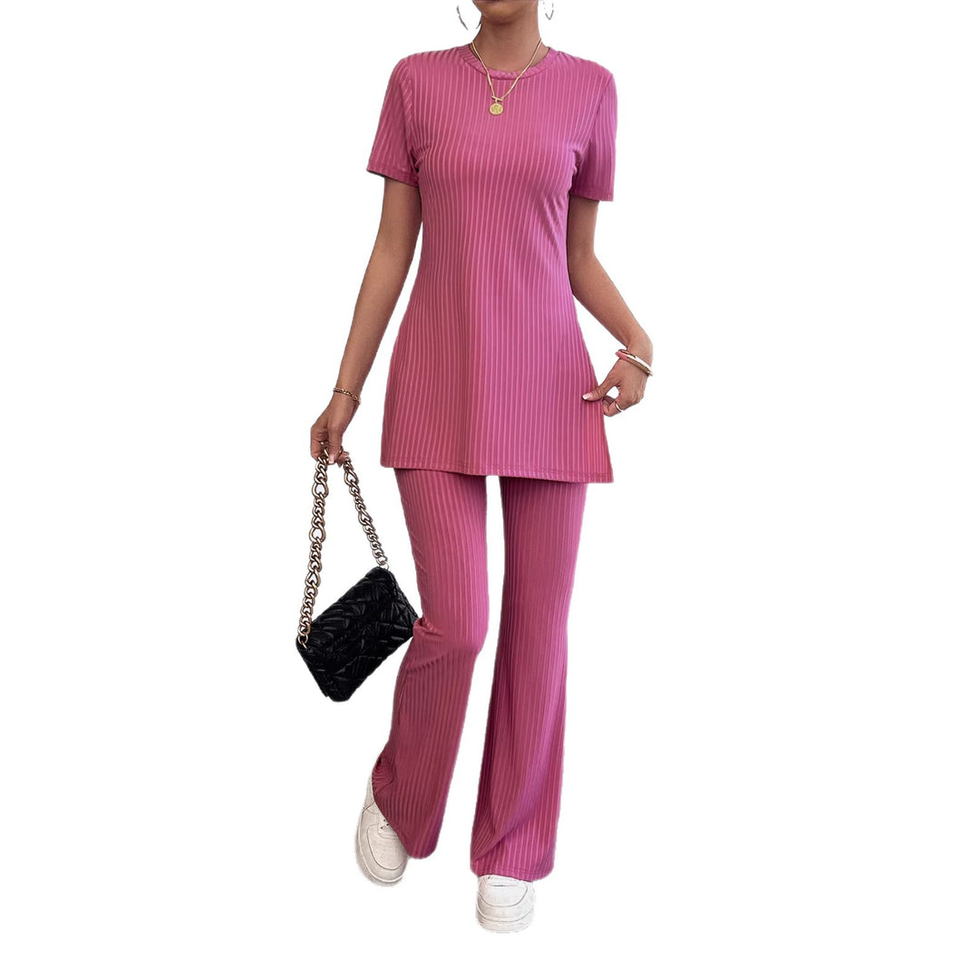 Damen lässiges Zweiteiliges Set im modernen Rippenlook mit hohem Tragekomfort R&B