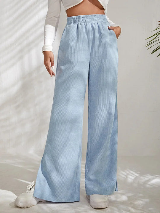 Damen Weite Cord-Hose mit elastischem Bund und seitlichen Schlitzen R&B