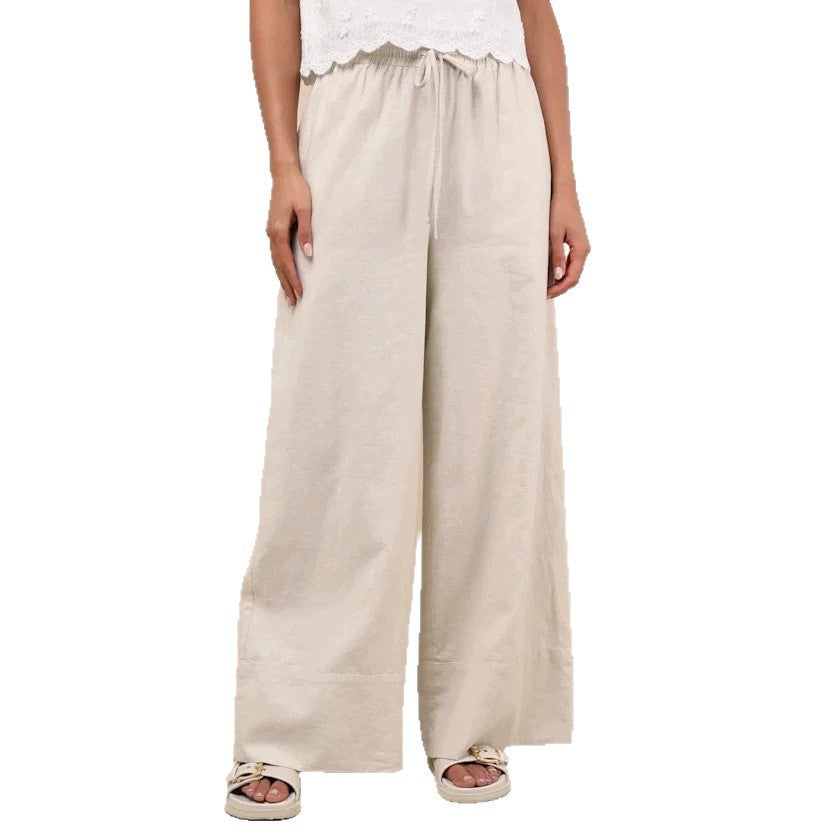 Damen Weite Leinenhose mit elastischem Bund und seitlichen Taschen R&B