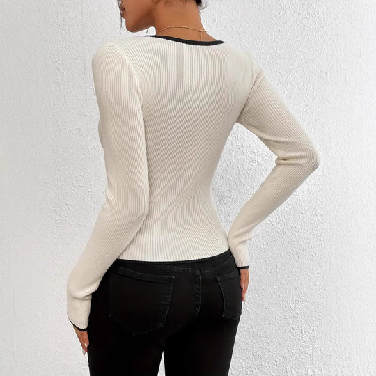 Damen Langarm-Body mit V-Ausschnitt und strukturiertem Design R&B