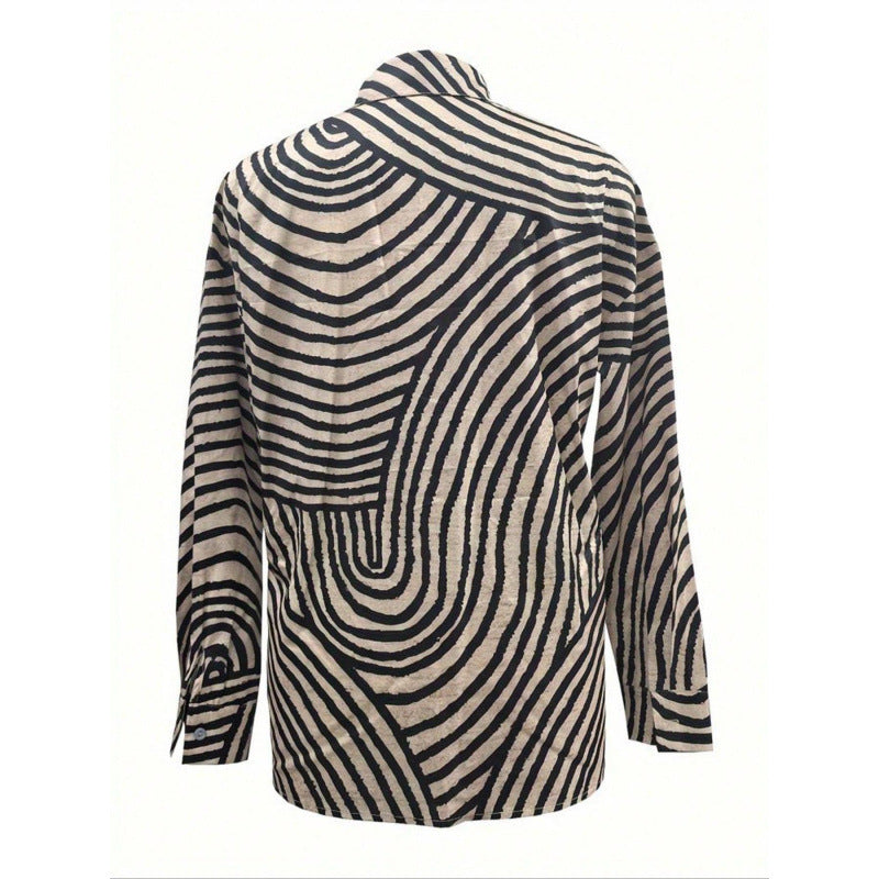 Damen modernes Hemdblusenshirt mit grafischem Muster R&B