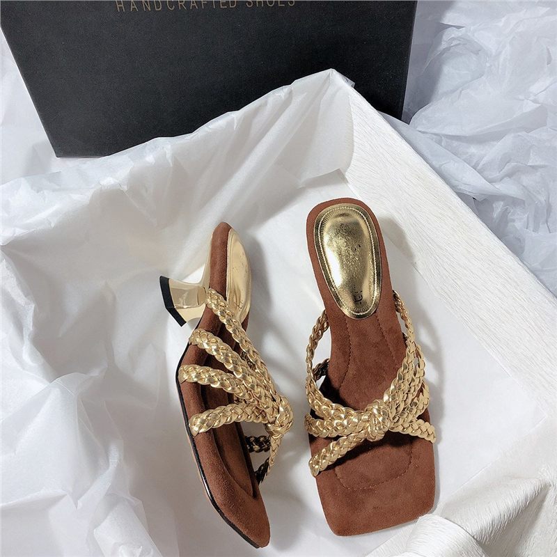Damen elegante Mules mit geflochtenem Riemendesign R&B