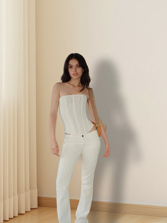 Damen Figurnahes Top mit Raffungen und Trägerdesign R&B