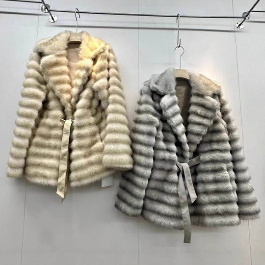 Damen Flauschiger Boucle-Cardigan mit Bindegürtel und weitem Schnitt R&B