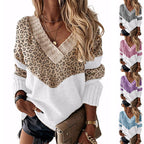 Damen V-Ausschnitt Pullover mit Leopardenmuster