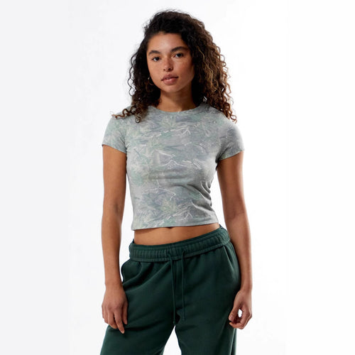 Damen Kurzarm-Crop-Top aus atmungsaktivem Material mit floralem Print R&B