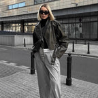 R&B | Damen Lederjacke mit Reißverschluss und GürtelDetails