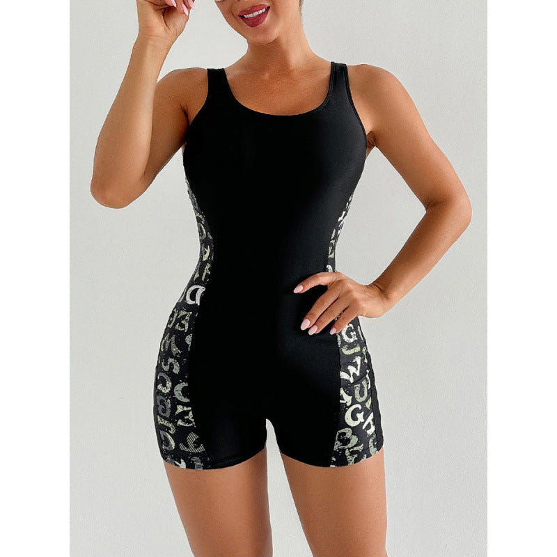 Damen Sportlicher Einteiler Badeanzug mit modischem Grafikdesign R&B