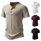 Herren stylisches Kurzarm-Henley-Shirt mit strukturiertem Design und zwei Knopf-Details R&B