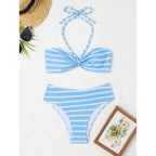 Damen Triangel-Bikini mit verspieltem Streifenmuster und verstellbarem Oberteil R&B
