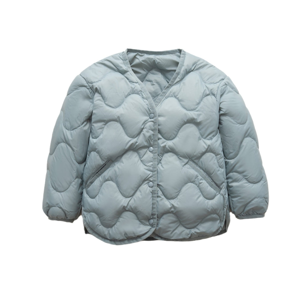 Damen gesteppte Daunenjacke mit modernen Wellenmustern und praktischen Taschen R&B