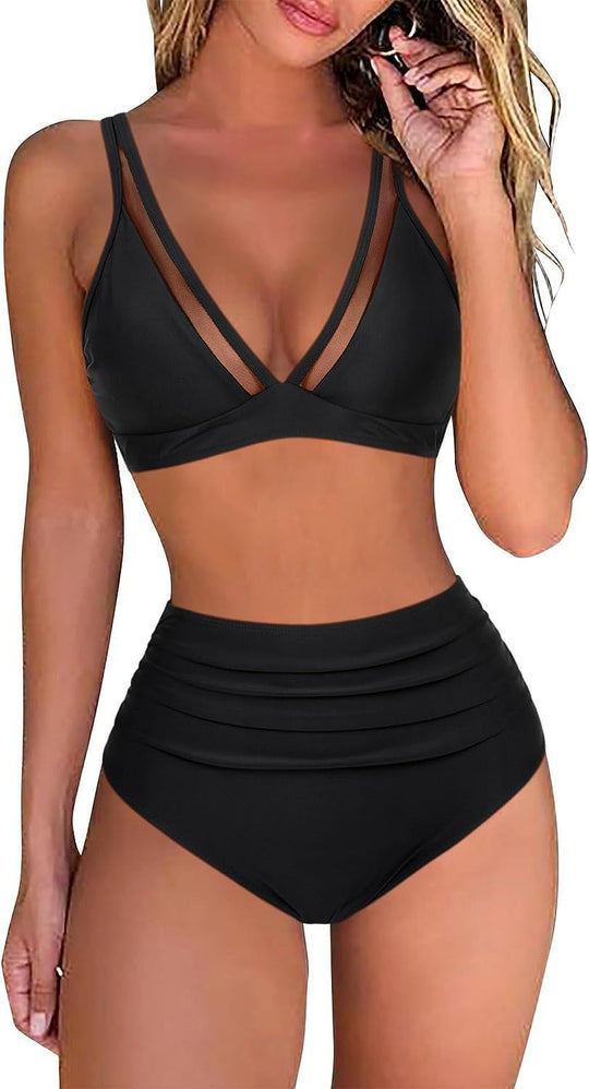 Damen Sportliches Bikini-Set mit atmungsaktiver Mesh-Ausschnittherstellung R&B