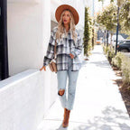 Damen Plaid Oversized Hemdjacke mit zwei Taschen und lässigem Schnitt R&B