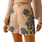 Damen Shorts mit floralem Design und hoher Taille R&B