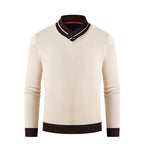 Herren eleganter V-Ausschnitt Pullover mit modischem Kragen R&B