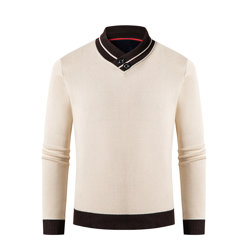Herren eleganter V-Ausschnitt Pullover mit modischem Kragen R&B