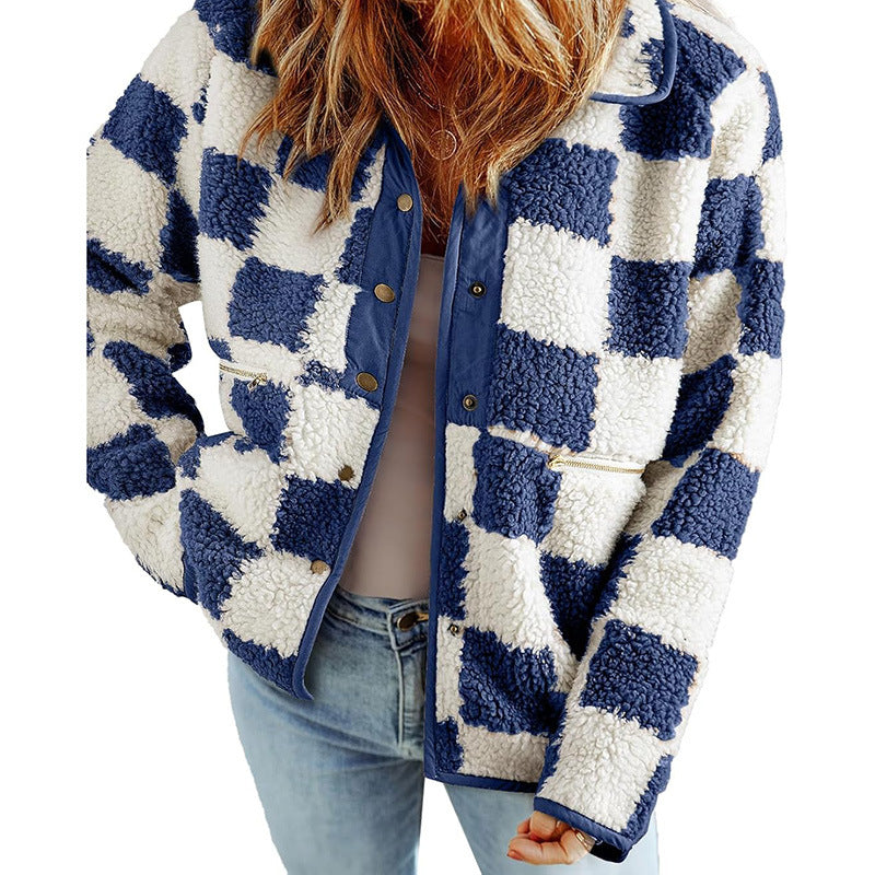Damen Kuschelige Schafwolljacke mit modernen Karomustern R&B
