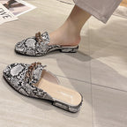 Damen elegante Mules mit schimmerndem Kettenverschluss EB