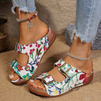 Damen komfortable Sandalen mit floralem Print und verstellbaren Riemen