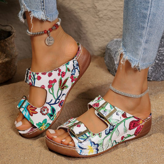 Damen komfortable Sandalen mit floralem Print und verstellbaren Riemen R&B